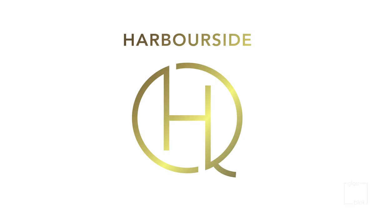 The Harbourside HQ monogram in gold on a white card.