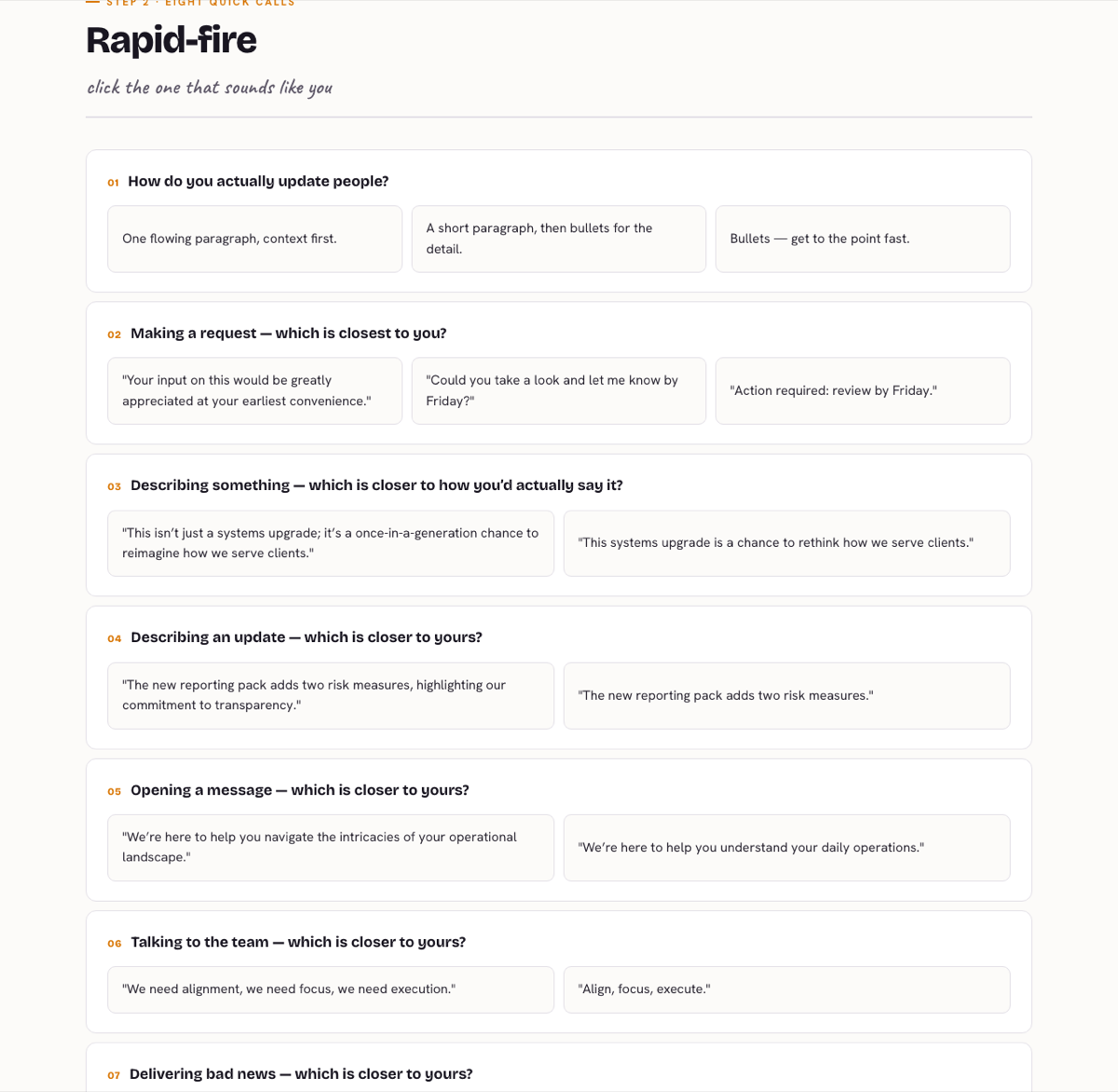 The recognition, not recall screen of the interactive guide.