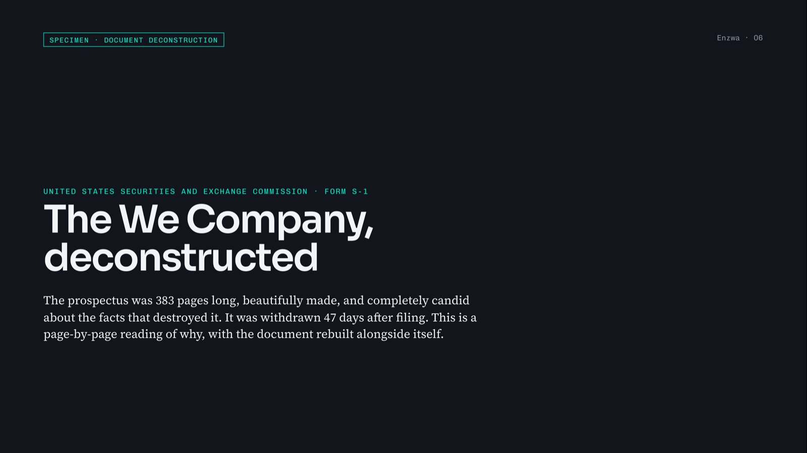The opening page of the We Company Form S-1 deconstruction.