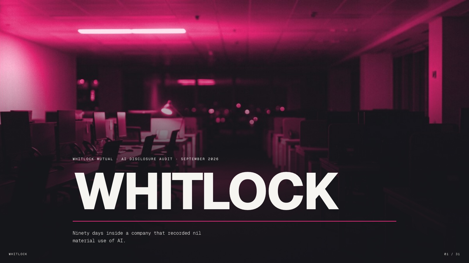 The opening panel of the Whitlock AI disclosure audit.