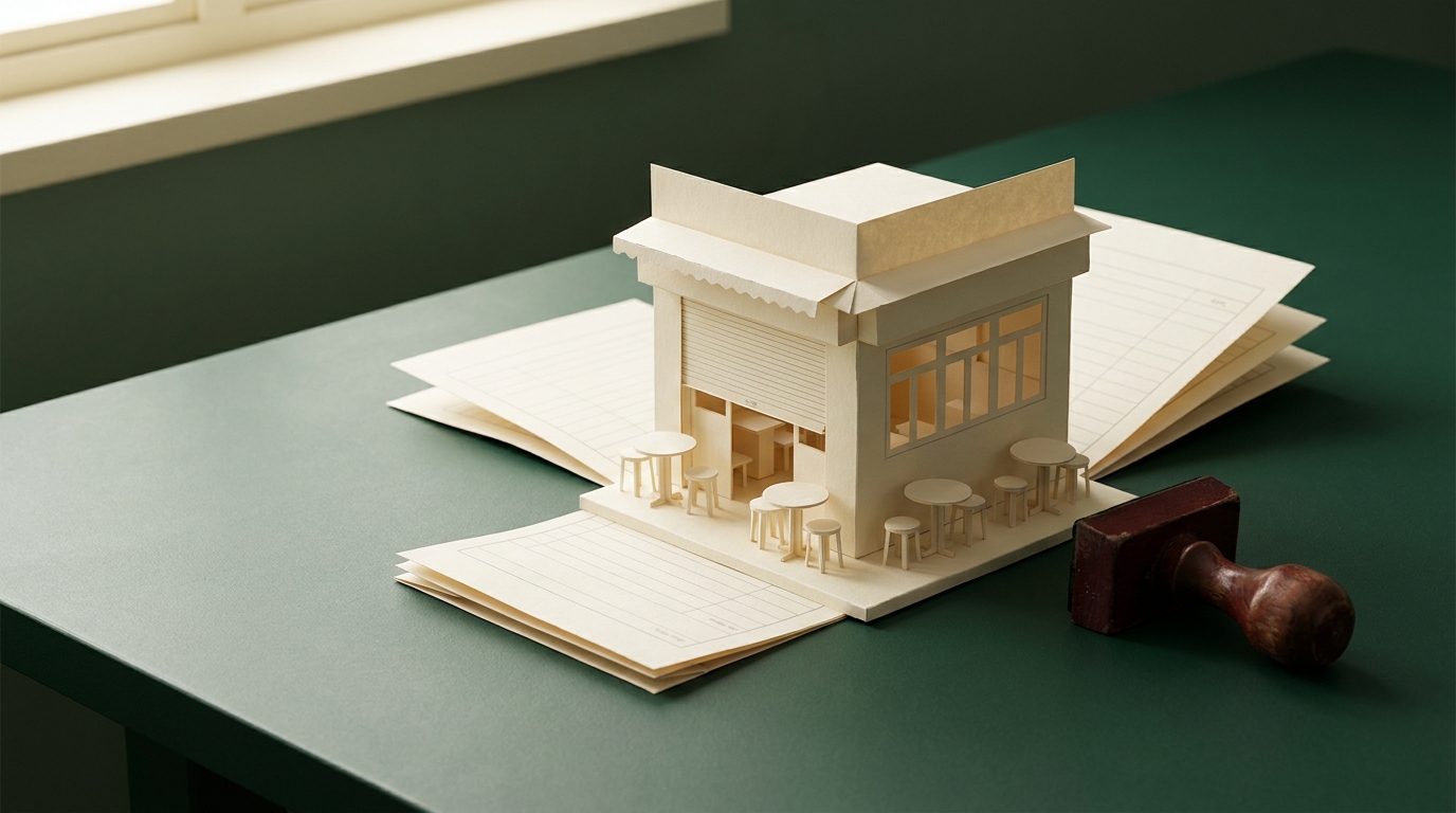 Miniature restaurant surrounded by application documents