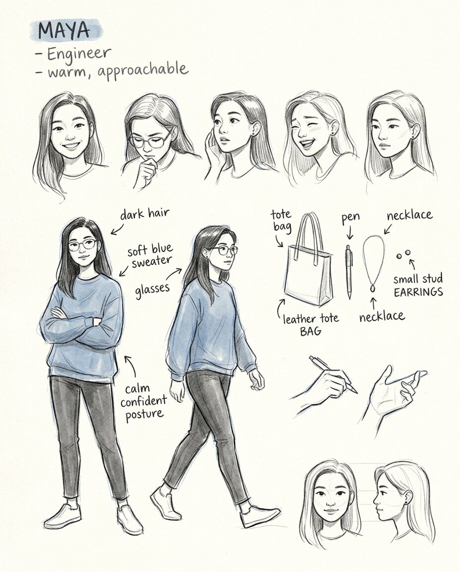 Maya character ideation sketch