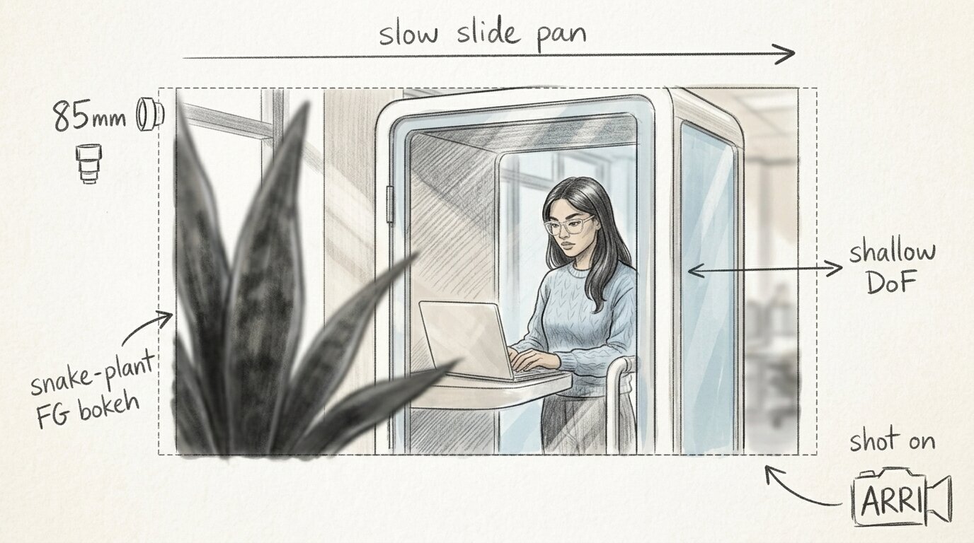 Storyboard: phone booth, with camera notes