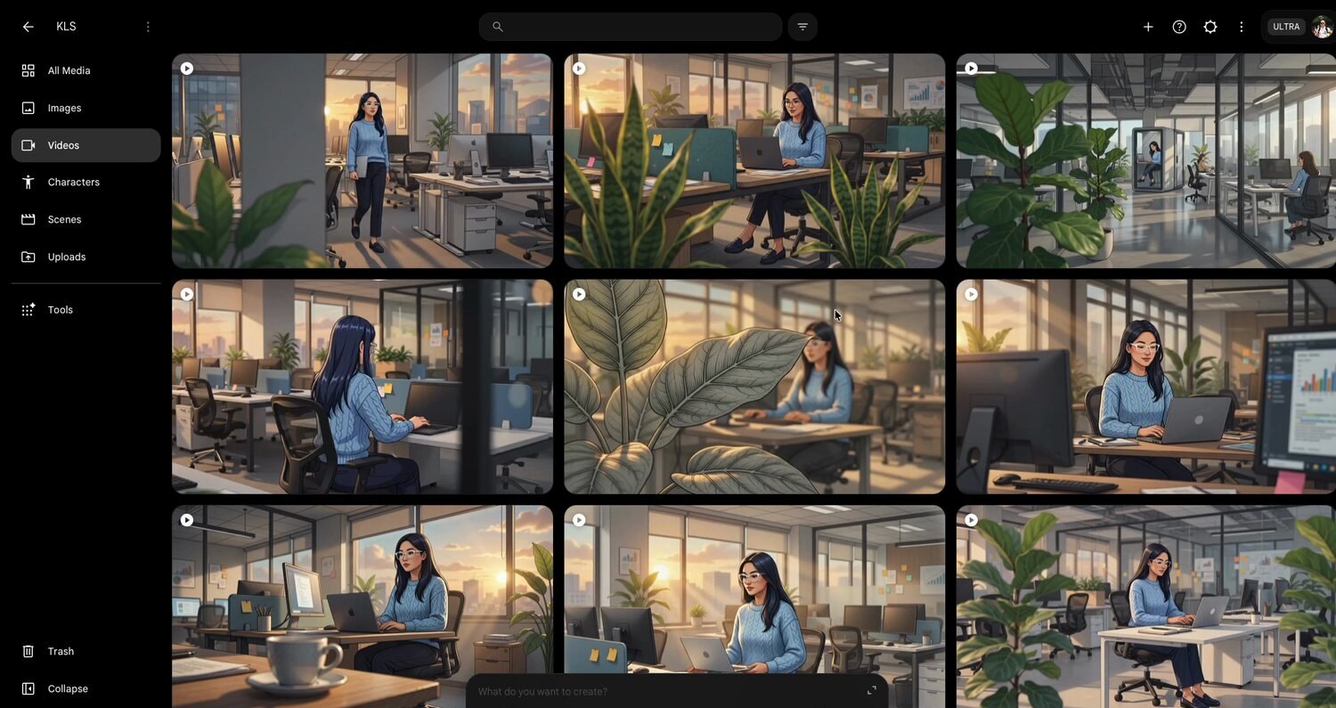 The project workspace: sidebar and scenes grid